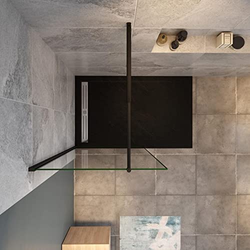 Mamparas de Ducha Pantalla Panel Fijo Perfil Negro Mate Cristal Antical 8mm Barra 70-120cm - 160x200cm