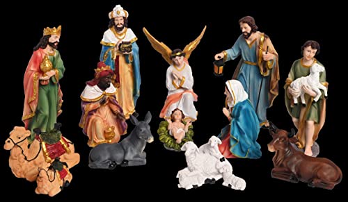Image of KariGhar Nativity /Crib Idols Set of 16 Pieces (8 inch)[Pack - Crib House, Mary, Joseph, Baby Jesus, Angel, 3 Wise Men, The Shepherd, 7 Animals], Multicolour, A0099
