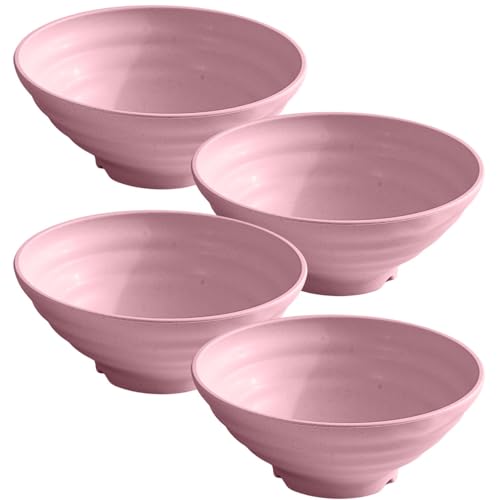 Image of Wheat Straw Salad Bowls Set (900ml) - Large Microwave Safe, Unbreakable & Stackable Bowls for Salad, Pasta, Soup, Ramen - BPA-Free, Eco-Friendly, Lightweight Serving Bowls for Kitchen (4, Pink)