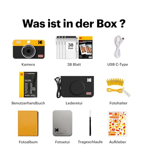Kodak Mini Shot 2 Retro 4PASS Sofortbildkamera und Tragbarer Fotodrucker 2-in-1, 5,3×8,6 Centimeter Sofortdrucke, 38-Blatt-Bundle, Weiß