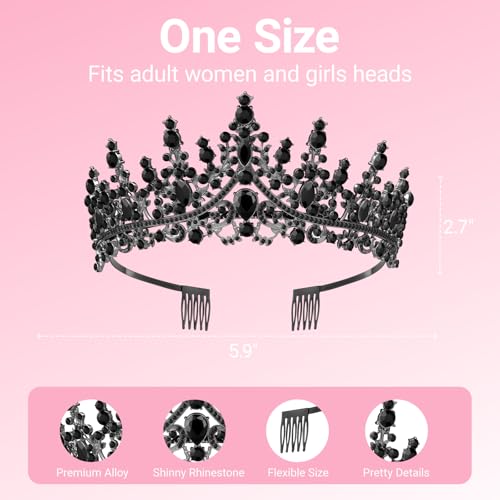 Birthday Tiara and Crown with Sash, Birthday Tiara for Women Party (Black)