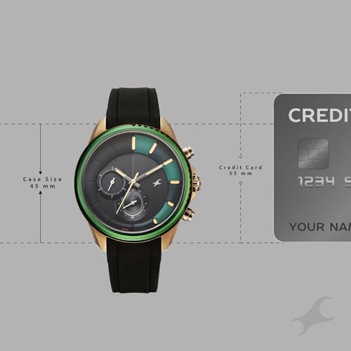 Image of Fastrack Wild Chameleons Back Inspired Bezel with Black and Green Dial Black Silicon Strap Watch for Men - 3337KP01