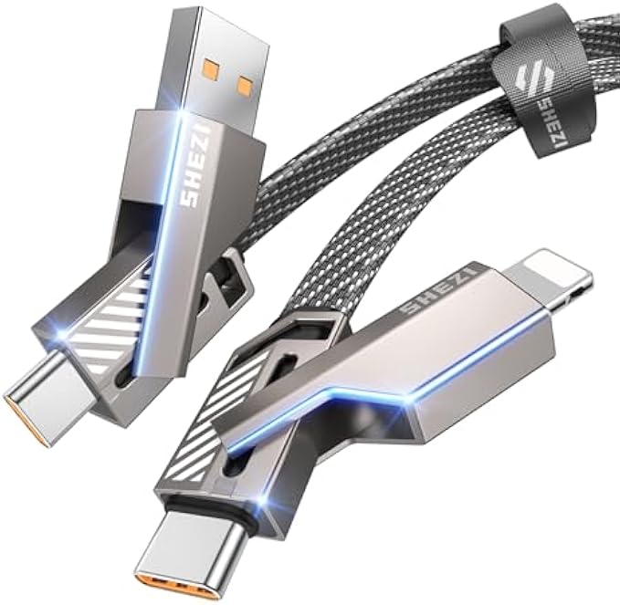 [One is Enough] 4In1 USB C to Lightning Cable, 60W[High-Speed Charging&Fast Data Transfer] [CarPlay&Android Auto Support] Multi Charger Cord Combo Lightning/Type C/USB A for iPhone iPad Samsung,3FT