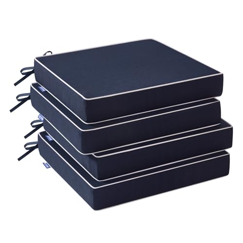 MIULEE Navy Outdoor Chair Cushions Set of 4, 18.5x16x3 Inch Waterproof Patio Seat Cushions for Outdoor Furniture Couch Sofa, 3 Year Color Fastness High Density Foam with Adjustable Ties
