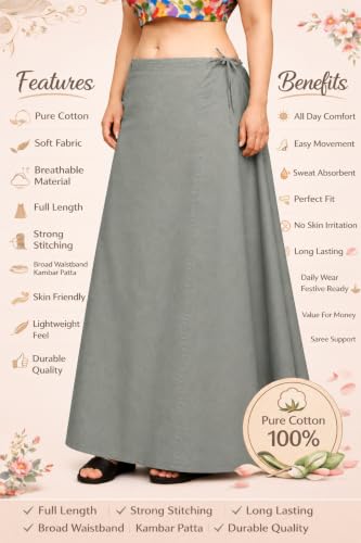Image of CITIX Pure Cotton Petticoat for Women's Saree | Adjustable Drawstring Waist