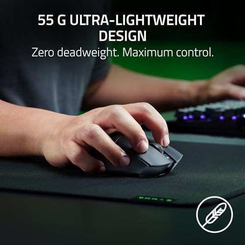 Razer DeathAdder V3 HyperSpeed Wireless Gaming Mouse: 55g Lightweight - USB C Charging - Up to 100 Hr Battery - Advanced 26K Optical Sensor - Gen 3 Optical Switches - 8 Programmable Controls - Black - 1