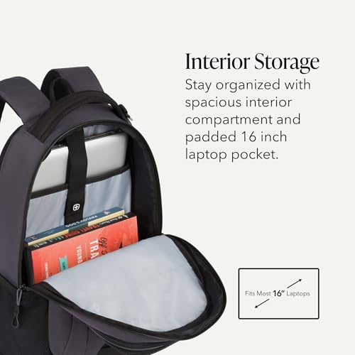 Image of SWISSGEAR Cecil 18-Inch Laptop Backpack Fits 16-Inch Laptop, Travel Daypack with Organizer Pockets, Water Bottle Holders & Padded Straps - Dark Grey /Black