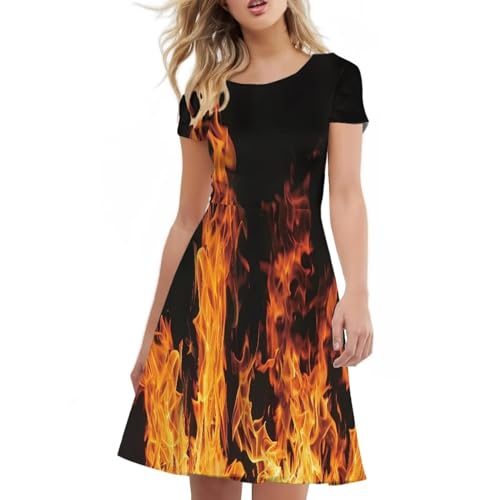 Image of POLERO Sunflower Dress for Women Floral Summer Dresses Short Sleeve Casual Sundresses Midi Dresses