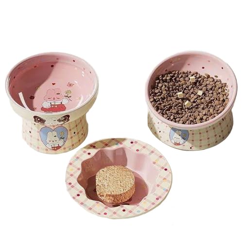 CHEWJOY Adorable Ensemble de 3 gamelles en céramique pour Chats Birman, Comprenant Une gamelle d'eau, Une gamelle inclinée et Un Bol Peu Profond. C