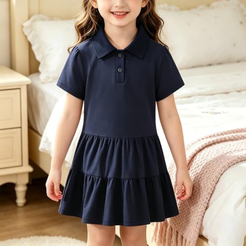 Vestido en línea A para niña con falda de volantes y manga corta 2