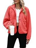 Yanekop Sherpa Jacket Women Fall Winter Faux Fur Coat Fuzzy Fleece Jacket Button Up Cozy Sweaters Warm Winter Clothes(A Coral,S)