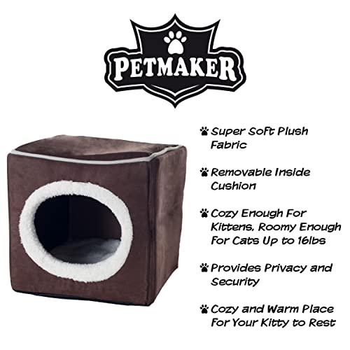 Petmaker Cozy Cave Enclosed Cube Pet Bed - Dark Coffee, 13X13.5X12" #TOP3