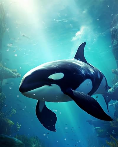 LEYIUYIU Kit de peinture diamant 5D pour enfants adultes débutants bricolage Artisanat peinture diamant décoration murale de maison – 40x50cmBaleines sous-marines - 40x50cm