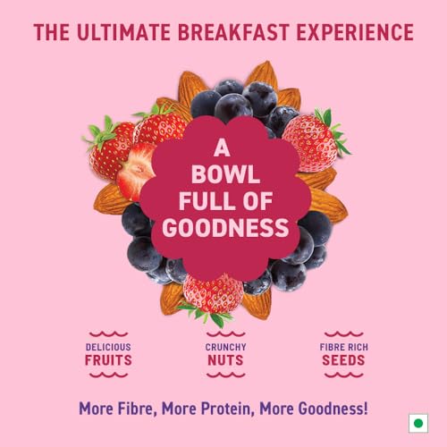 Image of Bagrry's Crunchy Nutty Fruity Muesli with Seed & Berries 425g | 78% Fruit, Nuts, Seeds & Multigrains | 99 Calories per serve | Rich in Fibre & Protein | No Artificial Preservatives or Colours | Breakfast Cereal