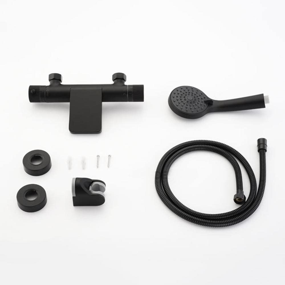 Set miscelatore termostatico per doccia con rubinetto a cascata e 3 modalità di funzionamento, colore: Nero