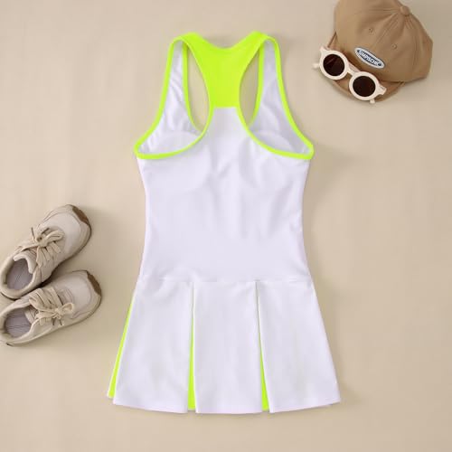Image of IZYJOY Kids Girls Tennis Golf Dress Outfit Sleeveless Racerback Dresses with Shorts Pockets Sport Athletic 2 Piece Sets