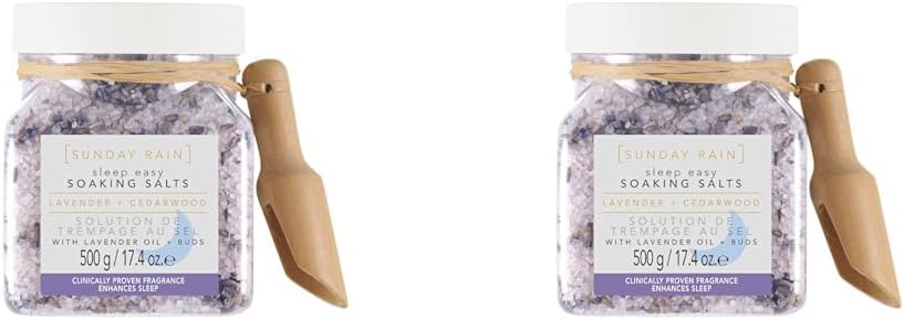 Sunday Rain Sleep Easy Luxury Relaxing Soothing Bath Soaking Salts, Vegan and Cruelty-Free, Lavender and Cedarwood, 500g (Pack of 2)