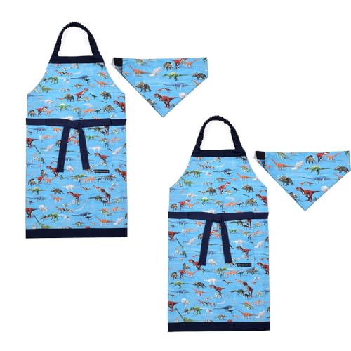 COLORFUL CANDY STYLE 子どもエプロン (100〜120cm) 恐竜ワールド 2枚セット 男の子 かっこいい 子供用 子供 こども エプロン 三角巾 セット ゴム キッズエプロン おしゃれ 幼児 小学生 かわいい 小学校 N1254342