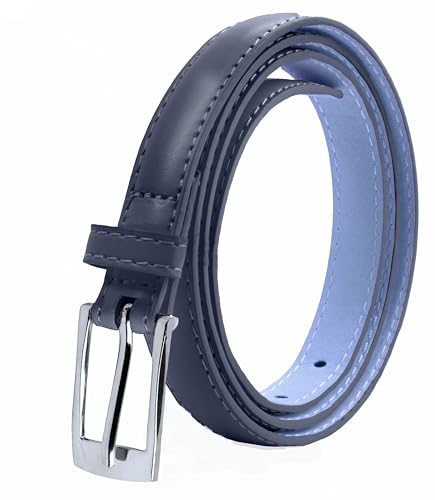 Belle Donne Navy Belt Women, Skinny Dress Belts, Silver Polished Buckle, For Womens Clothes and Fine Dresses, Classy Style, Medium, Navy Blue