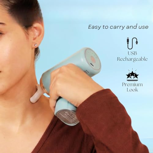 Image of Mini Massage Gun Percussion Massager with 4 Interchangeable Heads, USB Type-C Rechargeable Handheld Device, 6 Speed Mode Button Control
