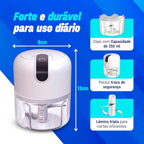 Mini Processador Triturador Alimentos Alho Cebola Elétrico Potente Usb Recarregável Moedor Sem fio