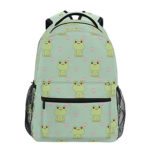 BOLOLI School Bag Backpack College Bookbag, Laptop Backpacks Computer Bag, Frog, 16x11.4x6.9in