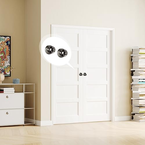 Image of 24 inch x 80 inch Slab Door, 5-Panel Pantry Wood Door with Black Door Knob, Interior Single Door Panel for Closet & Bedroom, Classic Style as Prehung, Pocket, Bifold, Barn Doors
