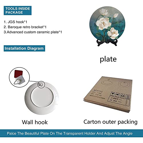 Kalen White Flower Decorative Plate Ceramic Plate Custom For Home Decor Porcelain Plates With Display Stand - 8 Inches #TOP3