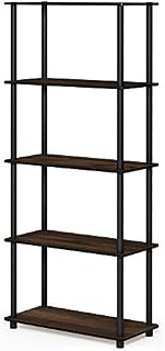 FURINNO 17091CWN/BK Turn-N-Tube 5-Tier Multipurpose Shelf Display Rack, Single, Columbia Walnut/Black