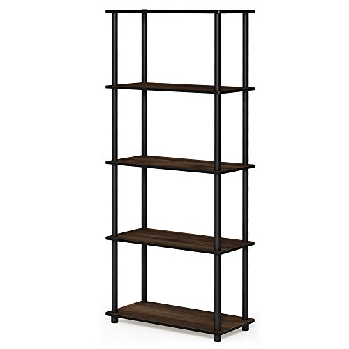 Furinno TURN-N-TUBE Storage Shelves, 5-Tier Book Shelf, Corner Shelf, Toolless Open Shelves, for Organization and Storage, Living Room, Garage, Home Office, Columbia Walnut by Furinno - Image 4