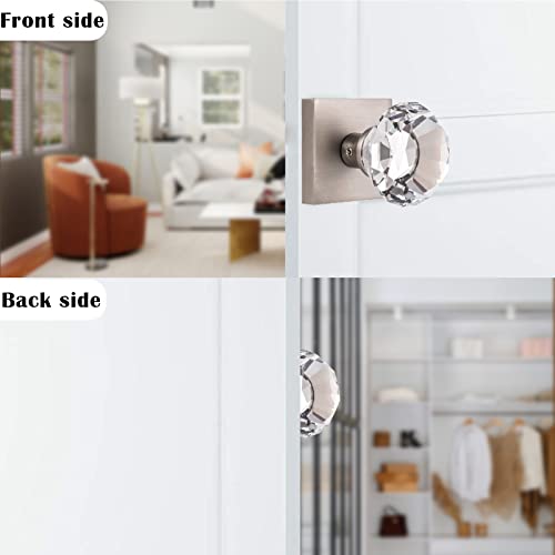 Hiemey 2 Pack Double Dummy Brushed Nickel Door Knob, Glass Crystal Door Knobs Diamond Shape, Hall And Closet Square Glass Door Pull Knobs, Bs-004 #TOP1
