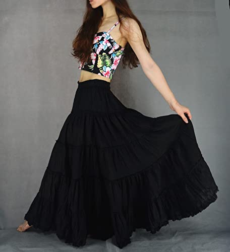 Women's Cotton 5 Tiered A Line Pleated Maxi Skirt Long Boho Gypsy Dance Skirts3