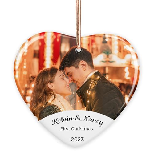 Bolas de Navidad Personalizadas con Fotos 2023, Adorno Navideño Personalizado de Cerámica para Parejas, Regalos Originales de Navidad para Familiares y Amigos
