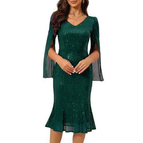 Image of COOAN Sequin Cocktail Formal Dresses for Women,Weddings Guest Evening Party Gowns Slim Midi Fishtail Dress