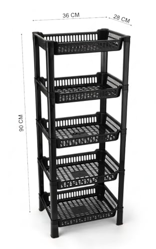 Image of U-Max Multi Tire Kitchen Storage Rack, Plastic Utility Shelf Organiser, Space Saving Storage Solution, Revolving Vegetable Rack (Black, 5)