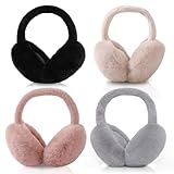 Kuchisity 4er-Pack Winter Ohrenwärmer, Faltbar OhrenschüTzer Weich Und Bequem Earmuffs für Damen und Herren (Bohnenpaste Rosa+Schwarz+Beige+Grau)
