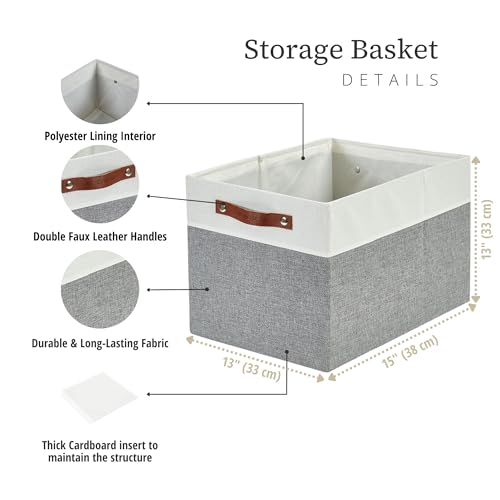 Image of DECOMOMO Cubby Storage Bins | 13x15x13inch Fabric Storage Cubes for Kallax Shelves Cloth Nursery Decorative with Handles (Grey and White, 13x15x13-3P)