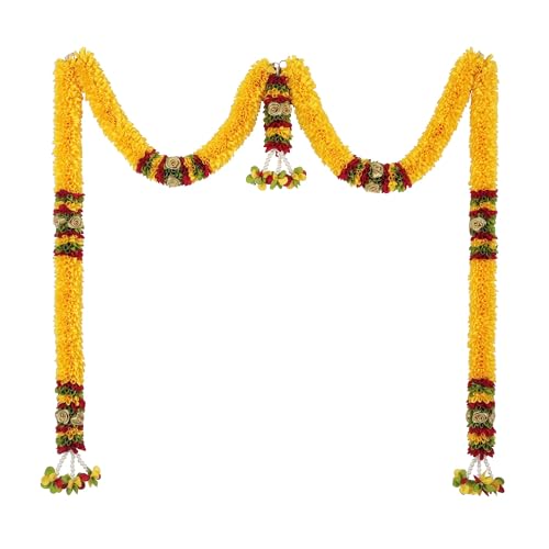 Image of Amazon Brand Umi - Toran for Main Door Entrance, Bandarwal for Festival, Pooja Mandir & Wedding, (42 inches x 24 inches) Handmade Traditional Flower Hanging for Home & Office Decor (Golden Yellow)