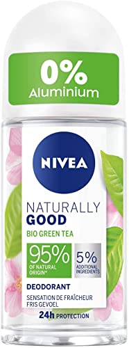 NIVEA NATURALLY GOOD Déodorant Femme Green Tea Bio Bille 50 ml, déodorant avec 95% d’ingrédients d’origine naturelle et une fraîcheur qui dure 24h.