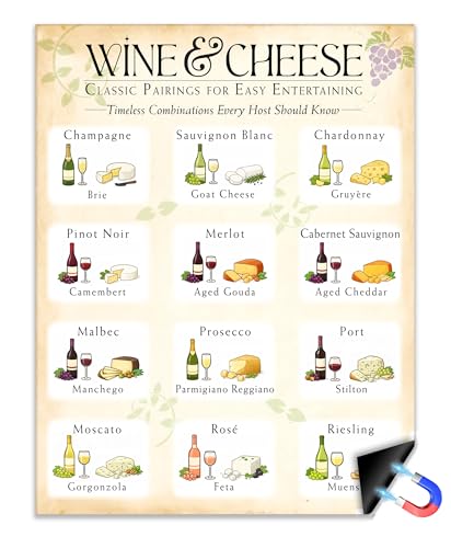 Lone Star Art Wine and Cheese Pairing Guide Magnet 8.5x11 Entertaining Reference Chart Classic Food Combinations Kitchen Refrigerator Decor for Hosts Dinner Parties and Charcuterie Boards