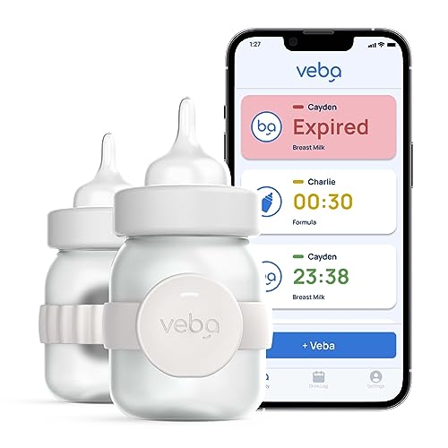 Veba Smart Baby Bottle Monitor® [AS SEEN ON Shark Tank], Smart Milk Tracker, Baby Feeding Essentials, Track Breast Milk & Formula Expiration, Temperature Monitor, Feeding Log, App Control