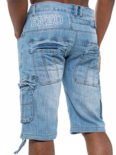 989Zé ENZO Mens Shorts EZS404 Raw Combat Cargo Pockets Casual Knee Length Denim Half Pants LSW 38 - Image 3