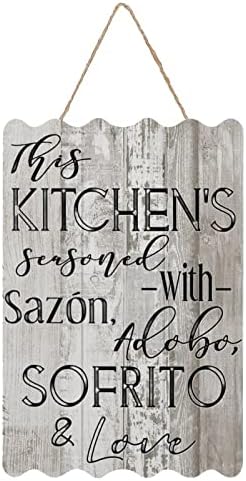 Insegna Decorativa Da Parete In Legno 40x40 Cm – This Kitchen Is Seasoned With Sazon Adobo Sofrito & Love, Spagnolo Portoricano - 2