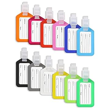 Vicloon Etichette per Bagagli, 12 Pezzi Viaggio Bagagli Tag, Deposito Bagagli Tag Realizzata in plastica in Colori Vivaci, Luggage Tags per Il Aereo Bagaglio, Valigie (12 Colore Diverso)