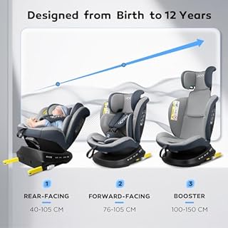 Reecle I-Size 360 Girevole Seggiolino Auto con ISOFIX, 40-150cm(Gruppo 0 + 1/2/3, 0-36 kg), ca. 0-12 anni (Grigio)
