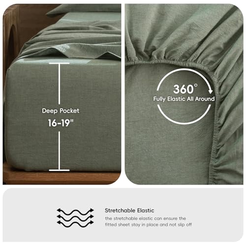 Image of MooMee Sheet Set 100% Washed Cotton Linen-Like Extra Deep Pocket King | Relaxed Linen-like Texture. Soft, Breathable & Lightweight Comfort. 15-19 inch Extra Deep Pocket with All-around Elastic