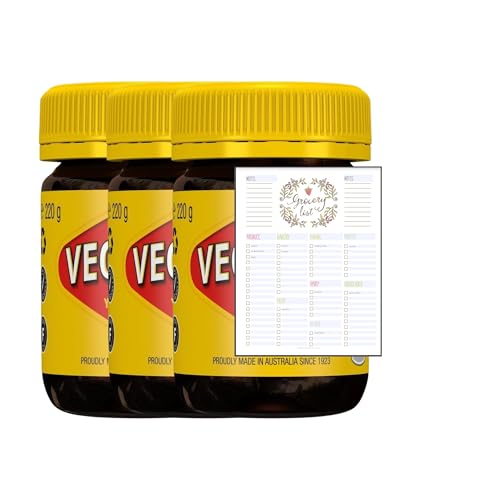 Yeast Spread Bundle With Vegemite Spread 220g - Pack of 3 with Grocery List Card