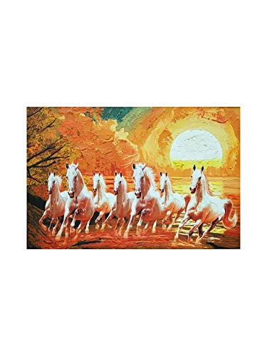 Image of 999Store Wooden Stretched Framed painting wall paintings for living room big size horses with frame art bed decor home Seven White Running Horses Wall frames canvas modern stylish hanging ( Canvas 18X30 Inches Strectched Canvas) FLP18300071