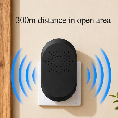 Image of OXSAM Wireless Doorbell - Long Range Over 100 Ft, 32 Rings Bell, Battery Powered Door Bell Chime with LED Flash Wireless Calling Bell for Home, Office, Shop (Black (plug))