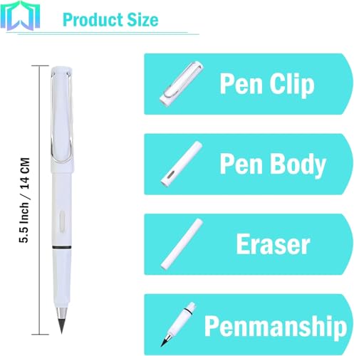 JGYXQYD 6 Sets Everlasting Pencil, Infinity Pen, NO-Sharpening Pencils for Writing Drawing Students Sustainable for Home Office School Supplies (6 Pens + 6 Erasers + 8 Replaceable Nibs)